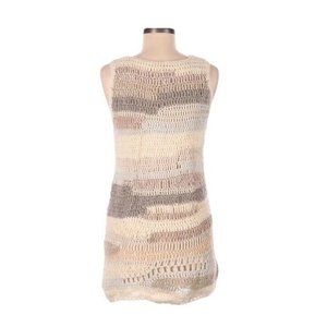 Anthropologie knit crochet wool dress in beige, white, grey. Size S.